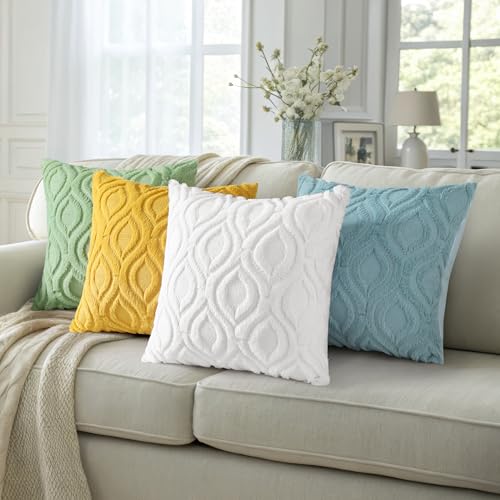 Faux Fur Plush Soft White Throw Pillow Covers 22x22 Set of 2 (22" x 22" (Pack of 2) / White)