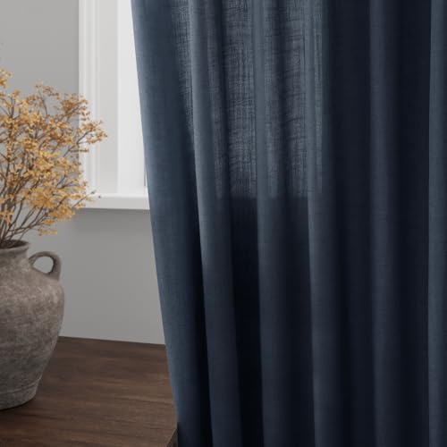 Vintage Blue Linen Curtains 108 Inches Long for Living Room Bedroom 2 Panels Set Extra Long Back Tab Drapes Light Filtering Semi Sheer Floor to Ceiling Curtain for Large Windows 52x108 (52"W x 108"L (Pack of 2) / Vintage Blue)