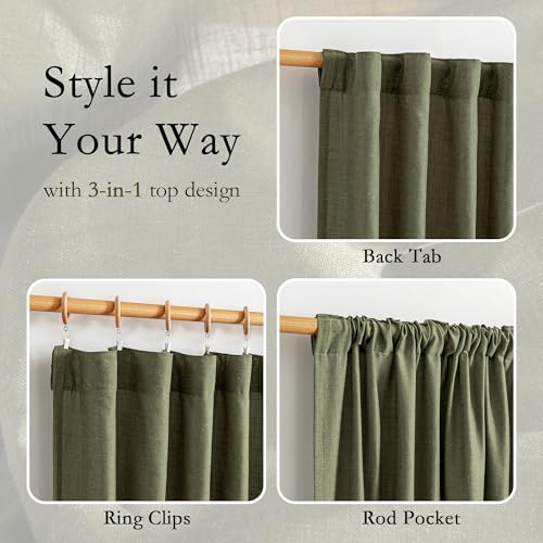 Living Room Curtains 90 Inches Long Farmhouse Light Filtering Privacy Curtain Drapes for Patio Door (50"W x 90"L (Pack of 2) / Olive Green-new)