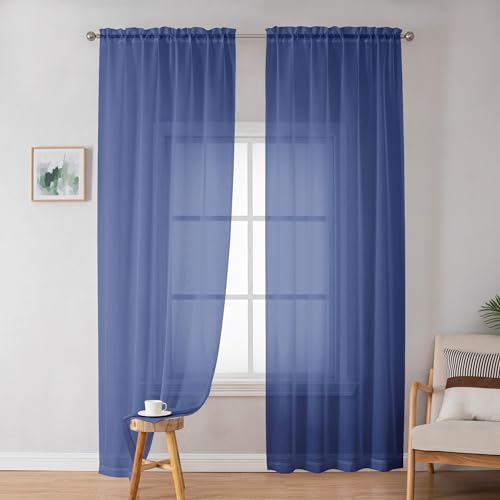 Sheer Curtains 84 Inches Long 2 Panels Set for Bedroom Living Room (Royal Blue / 42"W x 84"L (Pack of 2))