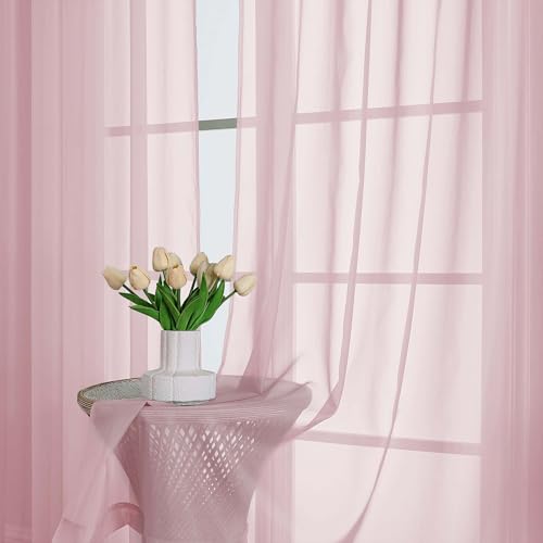 Extra Long Blush Pink Sheer Curtains 108 Inches Long 2 Panels (Blush Pink / 59"W x 108"L (Pack of 2))