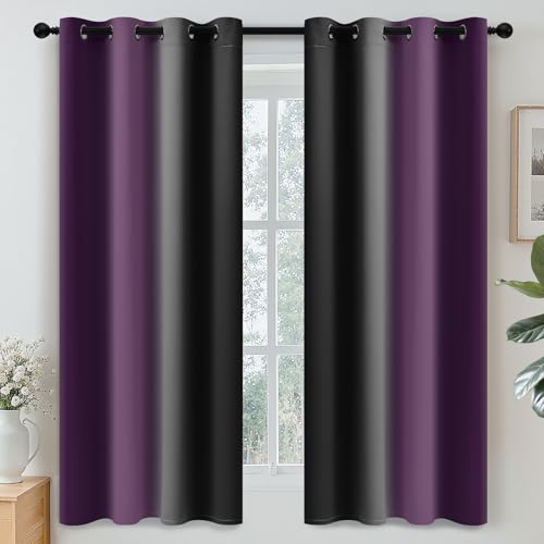 Blackout Ombre Purple and Black Curtains for Bedroom (52"W x 63"L (Pack of 2) / Purple and Black)