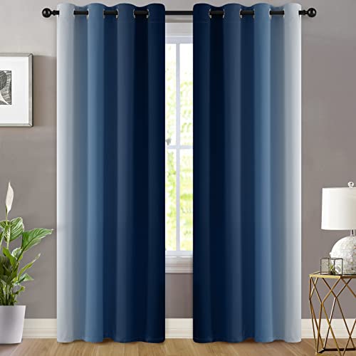 Ombre Curtains Blue and Greyish White for Living Room (52"W x 84"L (Pack of 2) / Blue)