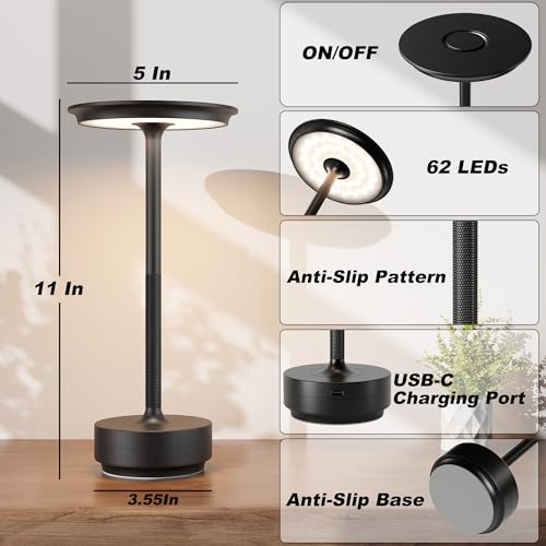 1 Pack Rechargeable Table Lamps Cordless (Black-1)
