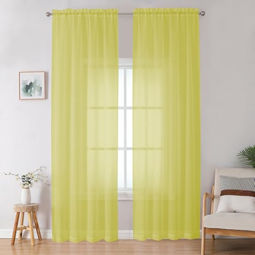 Lemon Sheer Curtains for Bedroom Living Room 96 Inches Long 2 Panels Set (Lemon Yellow / 42"W x 96"L (Pack of 2))