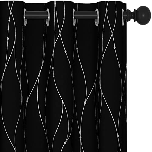 Living Room Curtains 84 Inches Long (Black/Wave Dots / 38"W x 84"L (Pack of 2))