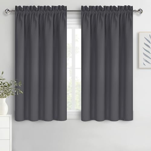 Blackout Curtains for Bedroom 42 x 45 Inch Long Dark Grey 2 Panels (Dark Grey / 42"W x 45"L (Pack of 2))