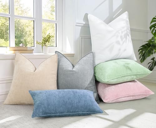 Chenille Blue Grey Velvet Throw Pillow Covers 12x20 Set of 2 (Blue Grey / 20" x 12" (Pack of 2))