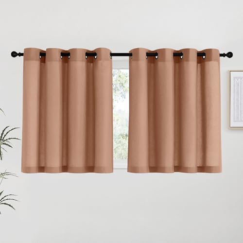 Terracotta Linen Kitchen Curtains 36 inch Length (Terracotta / 55"W x 36"L (Pack of 2))