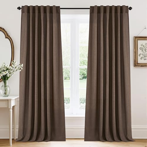 Farmhouse Boho Linen Sheer Curtains 90 inches Long for Living Room (Z - Brown / 52"W x 90"L (Pack of 2))