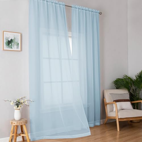 Sheer Curtains 96 inches Long for Bedroom Living Room (Sky Blue / 42"W x 96"L (Pack of 2))