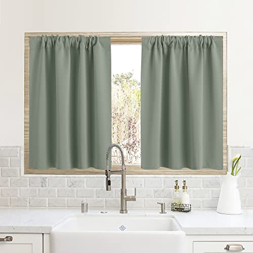 Blackout Curtains French Door Curtain Window Covering Rod Pocket (Grayish Green / 29"W x 45"L (Pack of 2))