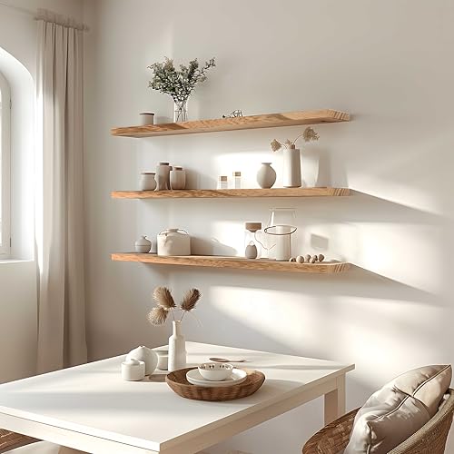 36 Inch Floating Shelves for Wall Rustic Light Wood Wall Shelves for Bedroom Set of 4 (36 inch / Rustic Light)
