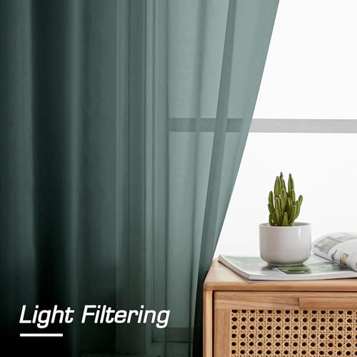 Green Sheer Curtain 96 Inches Long 2 Panels Set for Christmas Decoration (Hunter Green / 42"W x 96"L (Pack of 2))