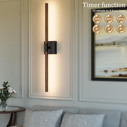 Black Walnut Rechargeable Wall Sconce with Remote Control 40 Inch (Black & Walnut / 40 Inch(2 Pack))