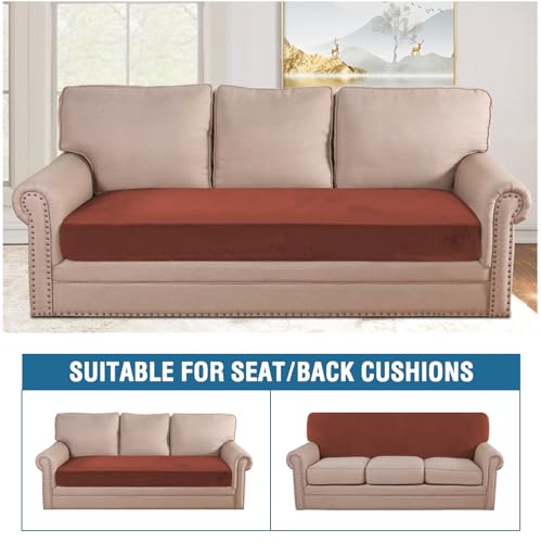 Velvet Stretch Individual Couch Cushion Cover Plush Cushion Slipcover for Loveseat Sofa Cushion Furniture Protector Seat Cushion Sofa Cover (Rust / 1 Cushion Sofa)
