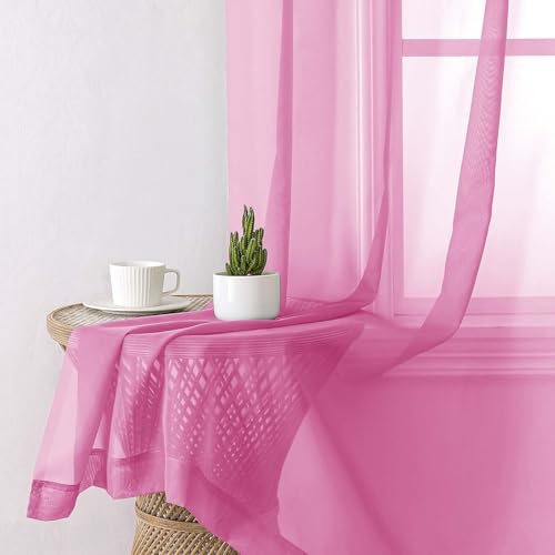 Hot Pink Sheer Curtains 54 Inch Length 2 Pcs (Hot Pink / 42"W x 54"L (Pack of 2))