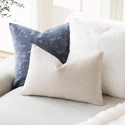 Textured Chenille Lumbar Throw Pillow Covers 12x20 (20" x 12" (Pack of 2) / Light Beige)