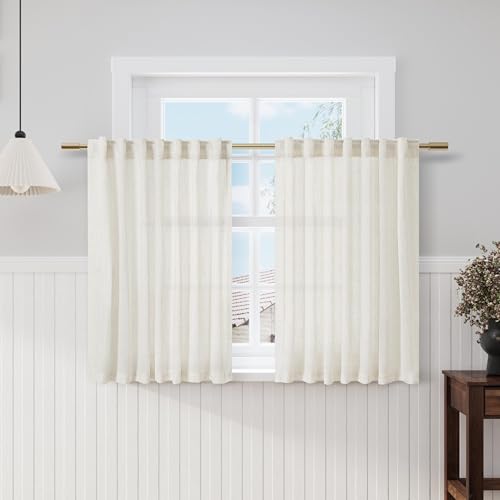 Cream Kitchen Cafe Curtains 40 Inch Length 2 Panel Set Back Tab Pocket Semi Sheer Light Filtering Short Curtain Natural Farmhosue Small Curtains for Basement Window Bathroom Living Room 52x40 (52"W x 40"L (Pack of 2) / Natural)
