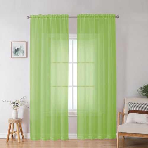 Lime Sheer Curtains for Bedroom Living Room 90 Inches Long (Lime Green / 42"W x 90"L (Pack of 2))