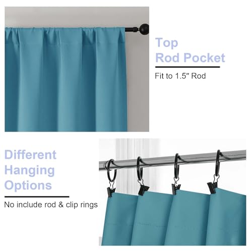 Ava Turquoise Short Blackout Curtains for Bedroom 45 Inches Long 2 Panels Set (Turquoise / 40"W x 45"L (Pack of 2))