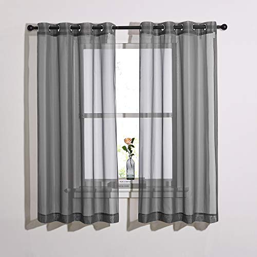 Transparent Sheer Curtains Panels (Dark Grey / 54"W x 63"L (Pack of 2))