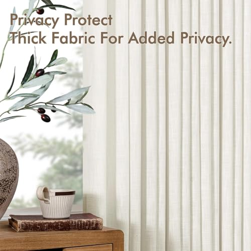Pinch Pleated Linen Curtains 96 Inches Long Beige White 2 Panels (Beige White / 40"W x 96"L (Pack of 2))