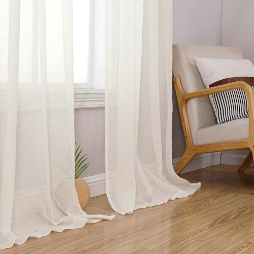 Natural Linen Textured Sheer Curtains 84 inches Length 2 Panels Set (Natural / 40"W x 84"L (Pack of 2))