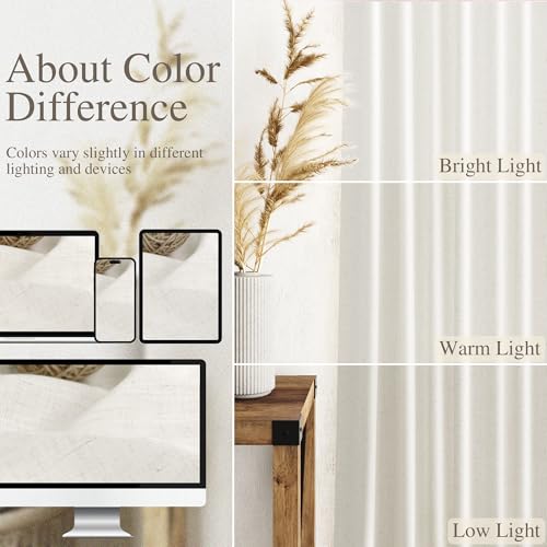 Beige White Curtains 63 Inches Long 2 Panel Sets for Living Room Bedroom Light Filtering Linen Drapes for Kitchen Windows Rod Pocket Back Tab Short See Through Curtain Home Decor 52x63 (52"W x 63"L (Pack of 2) / Beige White)