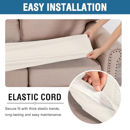 Super Stretch Individual Seat Cushion Covers Armchair Sofa Covers Couch Cushion Covers Slipcover Sets Thick Jacquard Textured Twill Fabric (Porcelain White / 1 Cushion Chair)