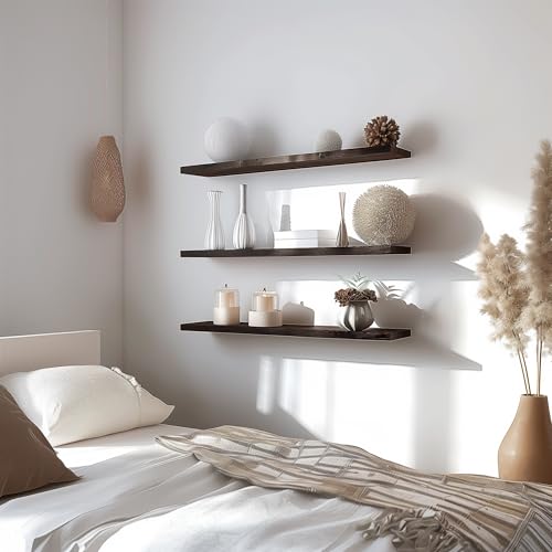 48 Inch Floating Shelves for Wall Rustic Brown Wood Wall Shelves for Bedroom Set of 4 (48 inch / Rustic Brown)