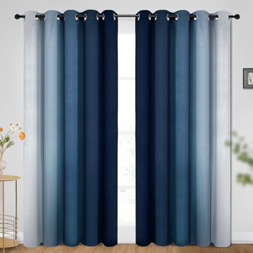 Ombre Blue to Grey White Curtains for Living Room 70Wx84L (70"W x 84"L (Pack of 2) / Blue)