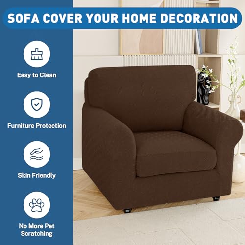1 Piece XL Stretch Couch Cushion Covers Individual Sofa Slipcovers (Single XL Seat Cushion/Backrest / Coffee)