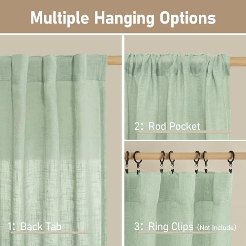 40 Inch Length Linen Curtains for Small Windows Over Silk 2 Panels (Fresh Green / 34"W x 40"L (Pack of 2))