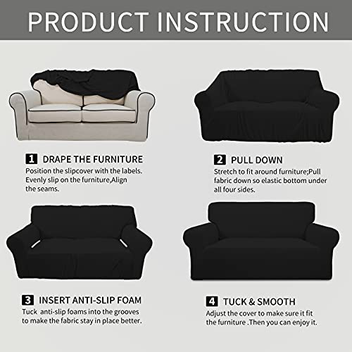 Stretch Loveseat Couch Covers Washable Black (Medium Loveseat / Black)