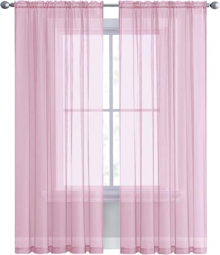Sheer Voile Window Treatment Rod Pocket Curtain Panels for Kitchen Bedroom Living Room Drapes Sunlight Filtering Privacy Semi Home Decor Assorted (Light Pink / 52"W x 96"L (Pack of 2))