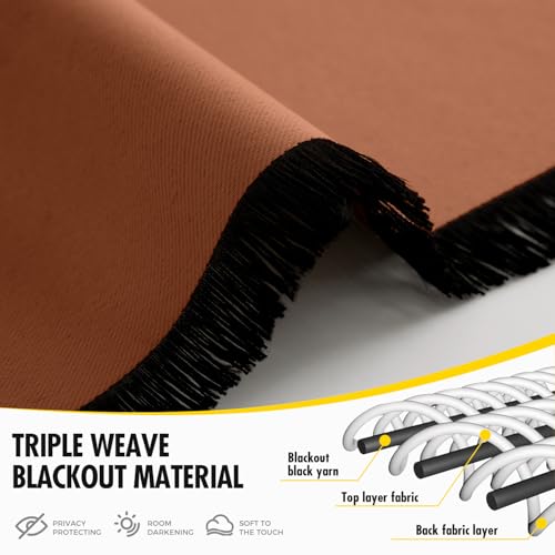 Terracotta Blackout Bedroom Curtains Drapes 72 Inch Long 52"x72" (Terracotta / 52"W x 72"L (Pack of 2))