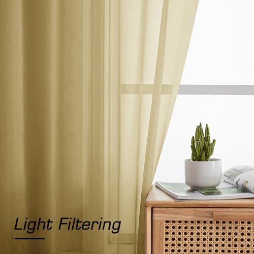 Gold Sheer Valances 14 Inches Long for Living Room Pocket 2 Panel Light Filtering Sheer Translucent Valence Toppers for Window Kitchen Bathroom Bedroom Ivory 42x14 Inch Length (Gold / 42"W x 14"L (Pack of 2))