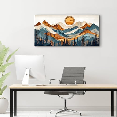 Abstract Mountain Wall Art Boho Bedroom Decor Sunset Pine Tree Forest Pictures Mid Century Modern Decor Nature Scenery Farmhouse Wilderness Artwork for Bathroom Living Room Home Decoration 20x40" (40"L x 20"W / Boho Mountain)