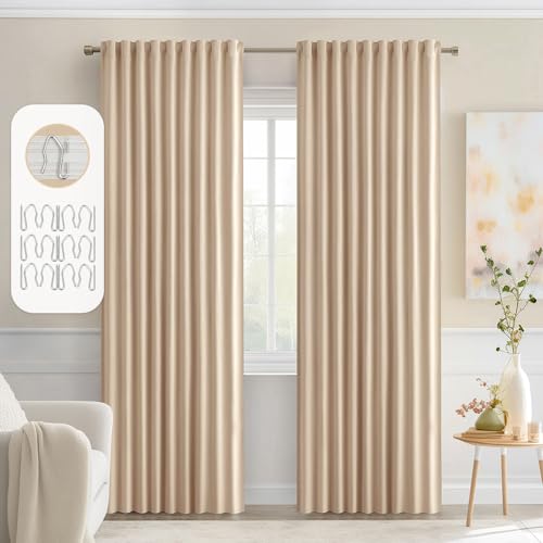 Beige Back Tab Blackout Curtains 52x90 Inch Long 2 Panels Set (Beige / 52"W x 90"L (Pack of 2))