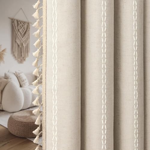 Boho 100% Blackout Curtains 72 Inch 2 Panels Linen Blend Beige (Beige / 52"W x 72"L (Pack of 2))
