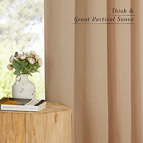 Living Room Curtains Camel Thick Linen Flax Texture (Camel / 55"W x 90"L (Pack of 2))