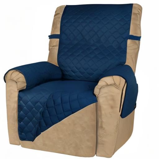 Reversible Quilted Oversized Recliner Sofa Cover (Small Recliner / Navy/Navy)