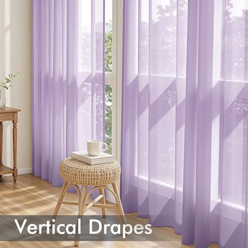 Light Purple Sheer Curtains 96 Inches Long 4 Panels 42 x 96 Inches (42"W x 96"L (Pack of 4) / Lavender)