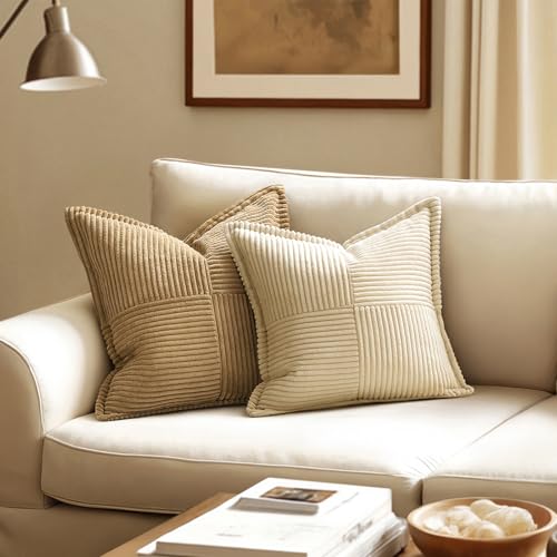 Decorative Throw Pillow Covers for Couch 16x16 Inch Cream 2 Pack (Cream / 16" x 16" (Pack of 2))