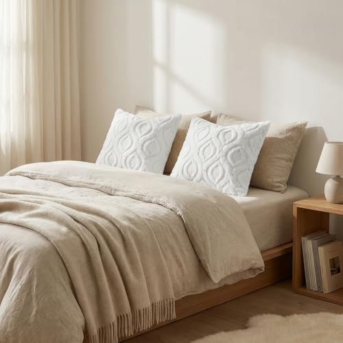 Faux Fur Plush Soft White Throw Pillow Covers 24x24 Set of 2 (24" x 24" (Pack of 2) / White)