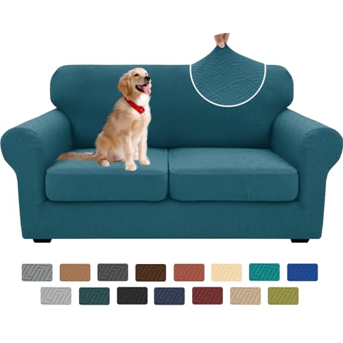 3 Piece Stretch Loveseat Sofa Cover (55"-69"(2 Cushions) / Peacock Blue)