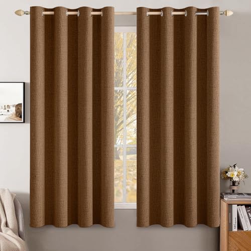 100% Blackout Linen Curtains for Bedroom 52x54 Inches Brown (Brown / 52"W x 54"L (Pack of 2))