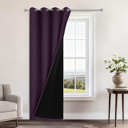 Purple 100% Blackout Curtains 84 Inches Long for Bedroom (52"W x 84"L (Pack of 1) / Purple)