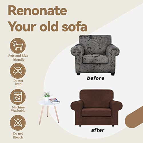 Velvet Stretch 2 Pieces Chair Sofa Slipcovers Washable (Small / Chocolate)